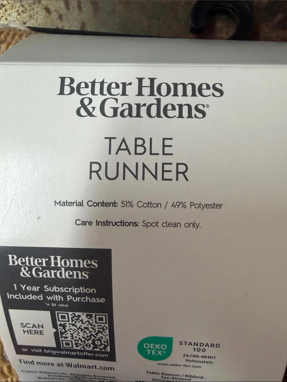 Better Homes & Gardens Ribbed Tan  Almond Table Runner (14 IN W x 90 IN L) NEW